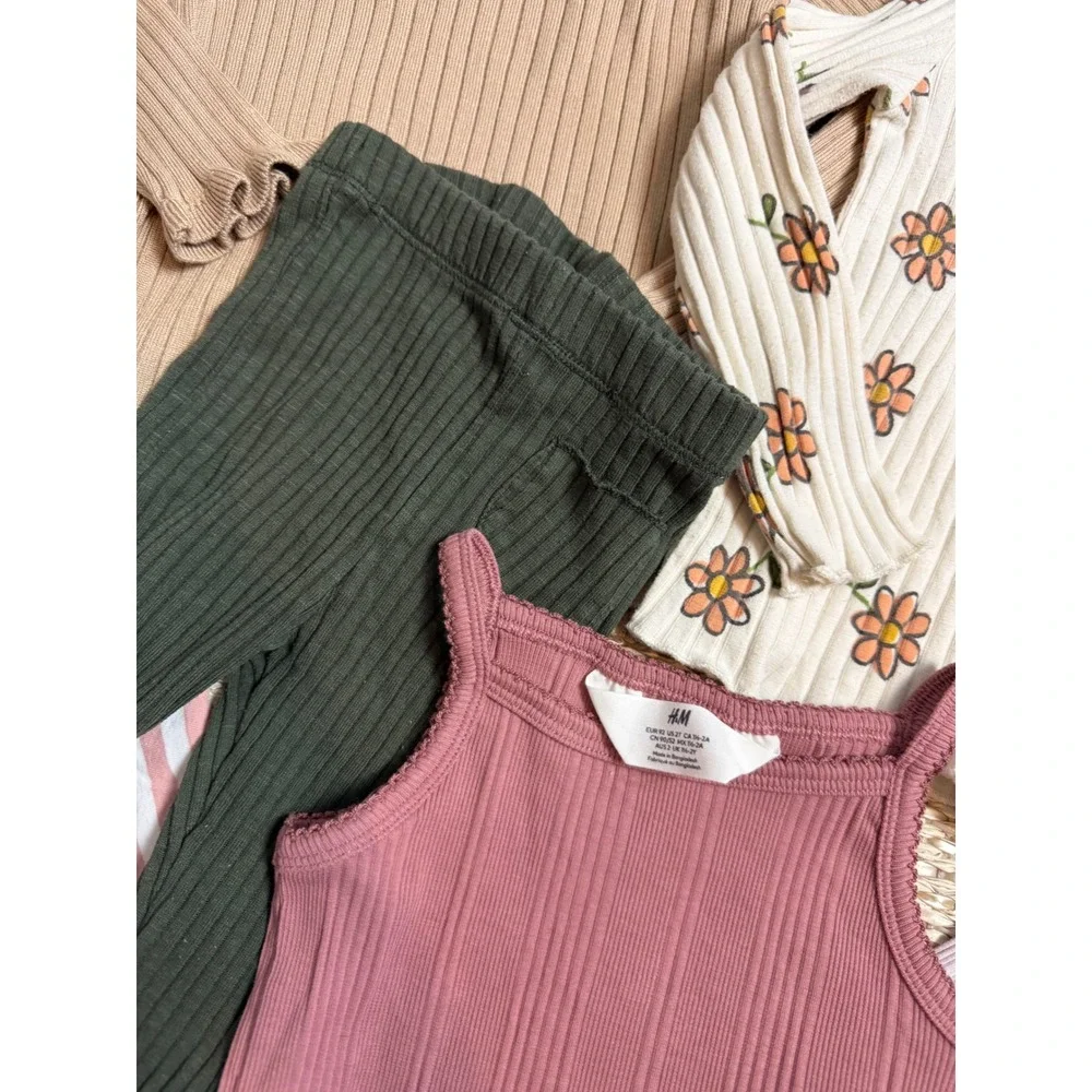 HM Zara Toddler Girls 2T Ribbed Clothing Lot Floral Jumpsuit neutral Cottagecore
